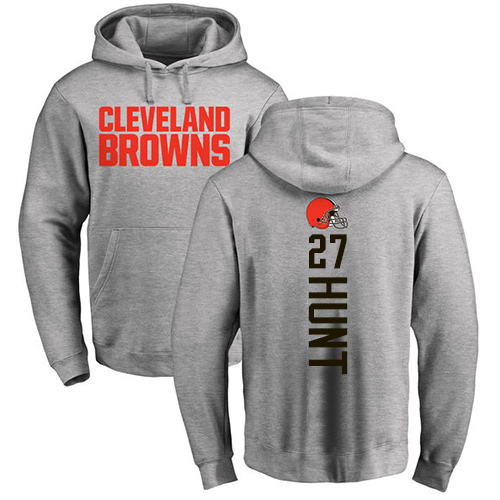 Men Cleveland Browns Kareem Hunt Ash Jersey #27 NFL Football Backer Pullover Hoodie Sweatshirt